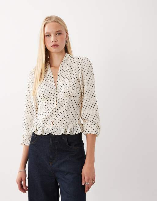 Mango v neck ruffle sleeve blouse in polka dot print, 4 of 4