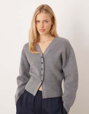 Mango V-neck Sculpted Cardigan In Gray