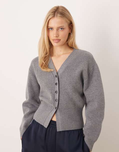 Mango v neck sculpted cardigan in grey - view 1