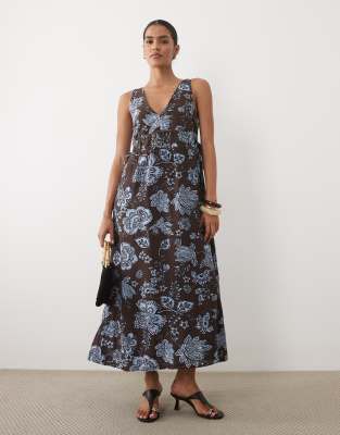 Mango V-neck Sleeveless Midaxi Dress In Brown