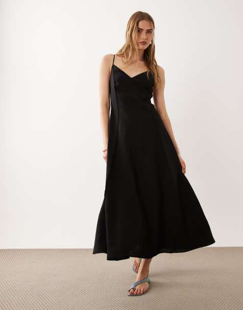 Mango v-neck sleeveless midi dress with pleat detail in black - view 1