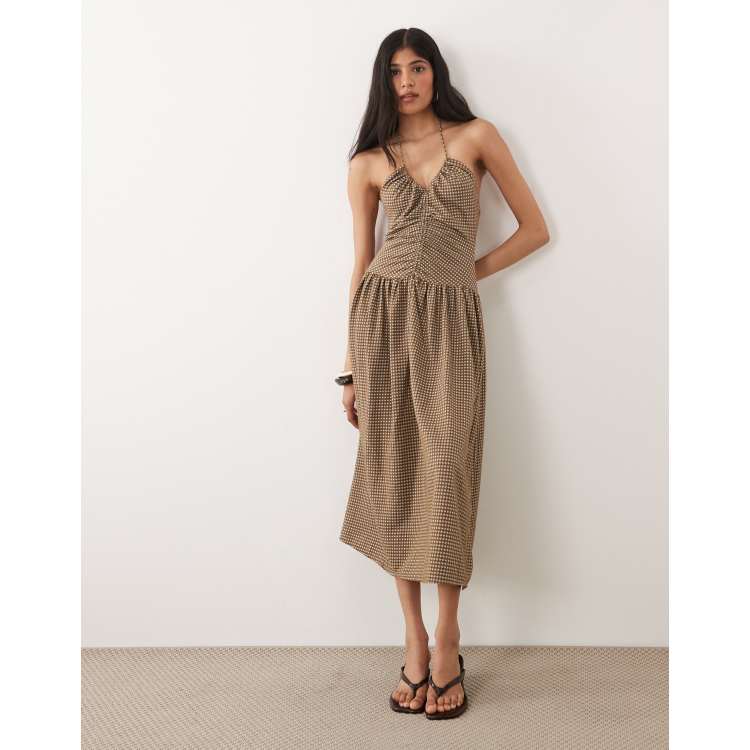 mango check pattern midi dress MANGO Check Pattern Midi Dress