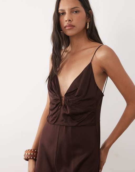 Mango v-neck sleeveless tailored jumpsuit in brown, 4 of 4