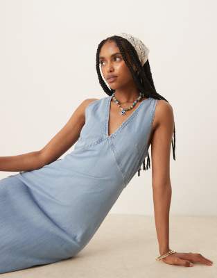 Mango V Neck Soft Denim A Line Midaxi Dress
