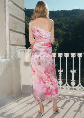 Mango Floral Print One-shoulder Dress In Pink