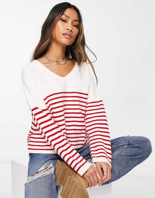 OPEN STRIPE SWEATER PINK/RED