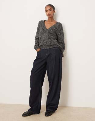 Mango V Neck Sweater In Gray