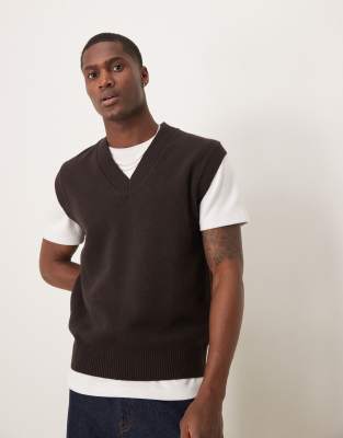 Mango v-neck sweater vest in dark brown