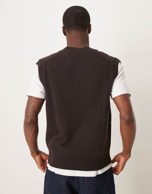 メンズウェア EMBLEM V-NECK KNIT VEST - BROWN Men's Boston Red Sox PLEASURES Brown Knit V-Neck Pullover