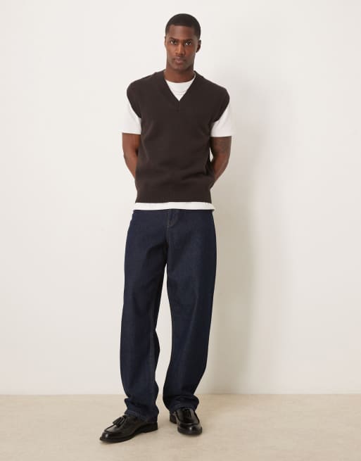 Mango v-neck sweater vest in dark brown, 3 of 4