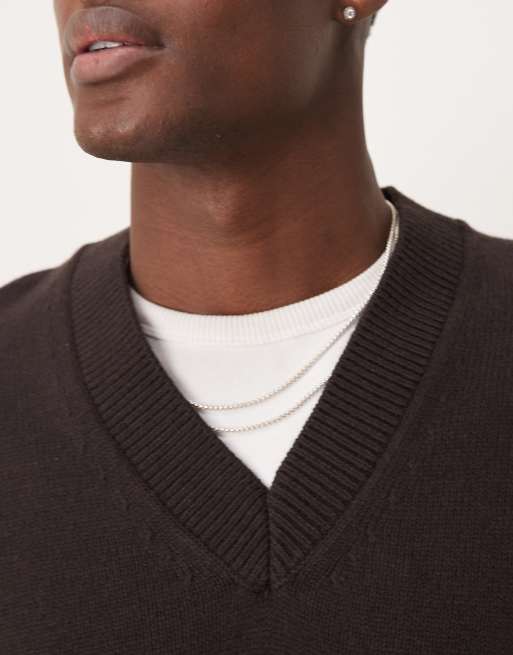 Mango v-neck sweater vest in dark brown, 4 of 4