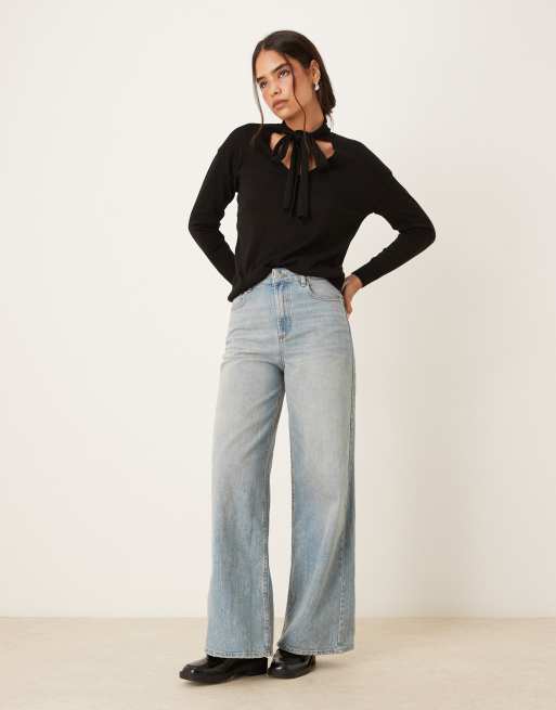Mango V-neck sweater with neck tie in black, 2 of 4