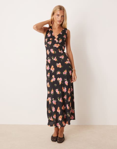 Mango v neck tea dress in dark floral print - view 1