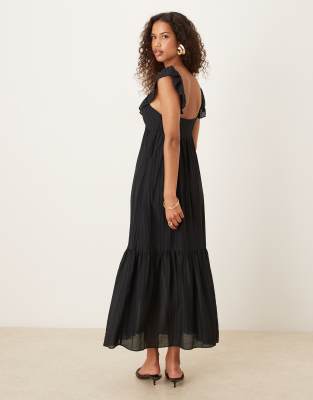 Mango V Neck Tiered Maxi Dress In Black