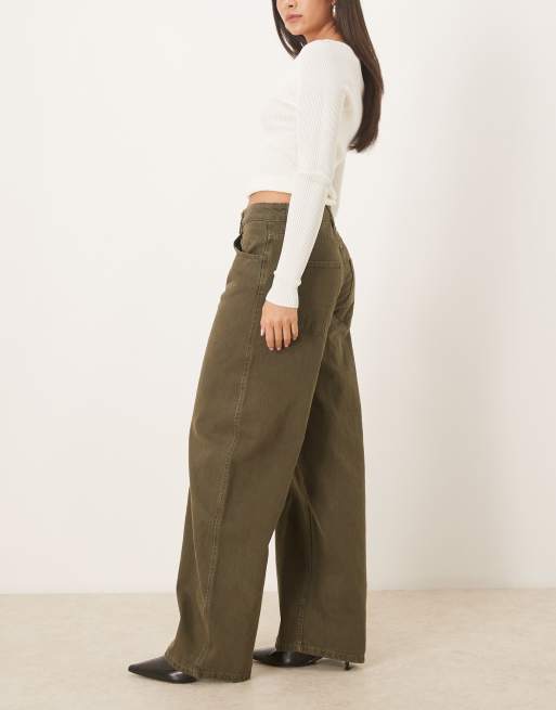 Mango Valentin 100% cotton wide leg jean in khaki, 3 of 5