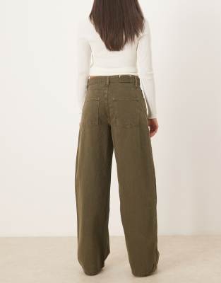 Mango Valentin 100% Cotton Wide Leg Jeans In Green