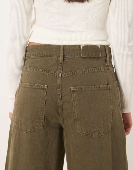 Mango - Valentin - Kakigrønne jeans med vide ben i 100% bomuld, 4 af 5
