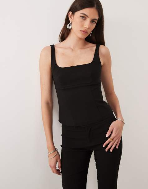Mango Valeria square neck sleeveless top co-ord in black - view 1