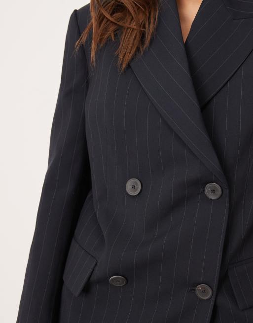 Mango – Varsovia – Granatowa dopasowana marynarka oversize w prążki, część zestawu, 4 z 4