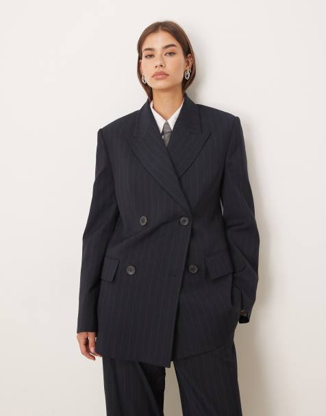 Mango Varsovia tailored oversized blazer in navy pinstripe - part of a set - view 1