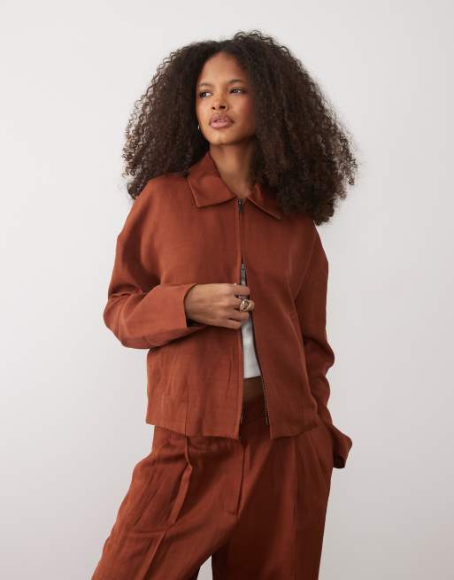 Mango - Vbbargen - Giacca in misto lino color ruggine in coordinato
