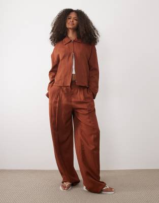 Mango Vbbargen Linen Mix Jacket Co-ord In Brown