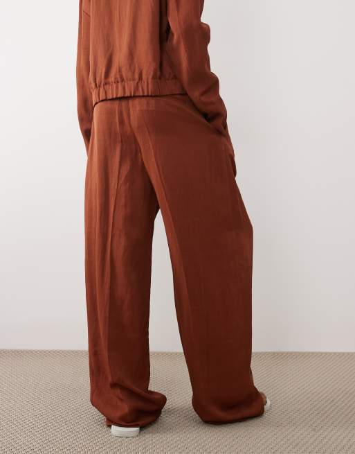 Mango Vbbargen linen mix pleat front straight trouser co-ord in rust, 5 of 5