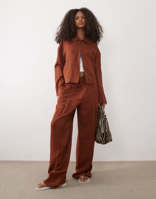 Mango Vbbargen linen mix pleated front straight leg pants in rust - part of a se