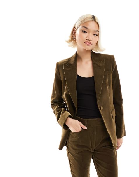 Mango velvet blazer in khaki - view 1