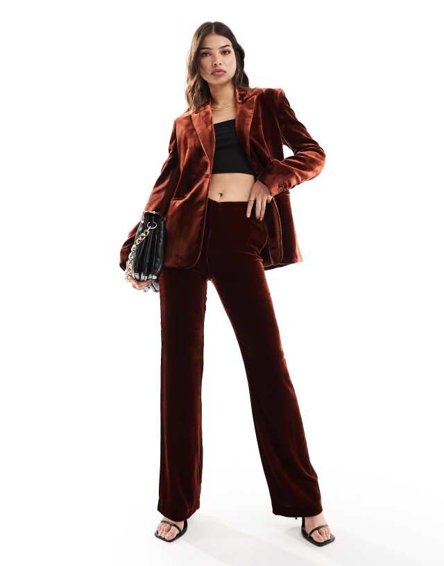 Mango - velvet co-ord trousers in dark red