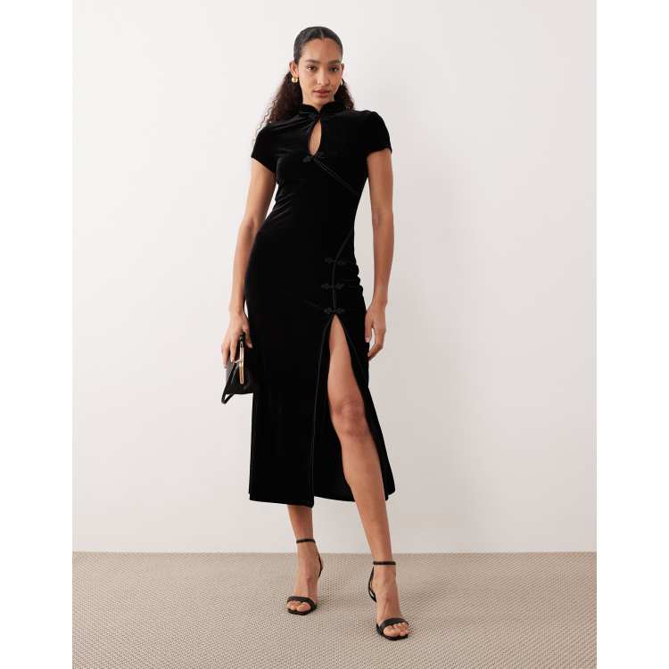 Mango velvet cut out maxi dress in black | ASOS