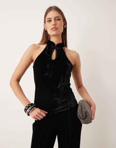 Mango velvet cut-out top in black - part of a set - view 1