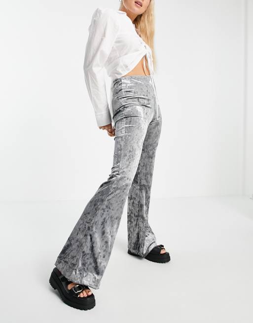 Mango velvet flared trousers in grey