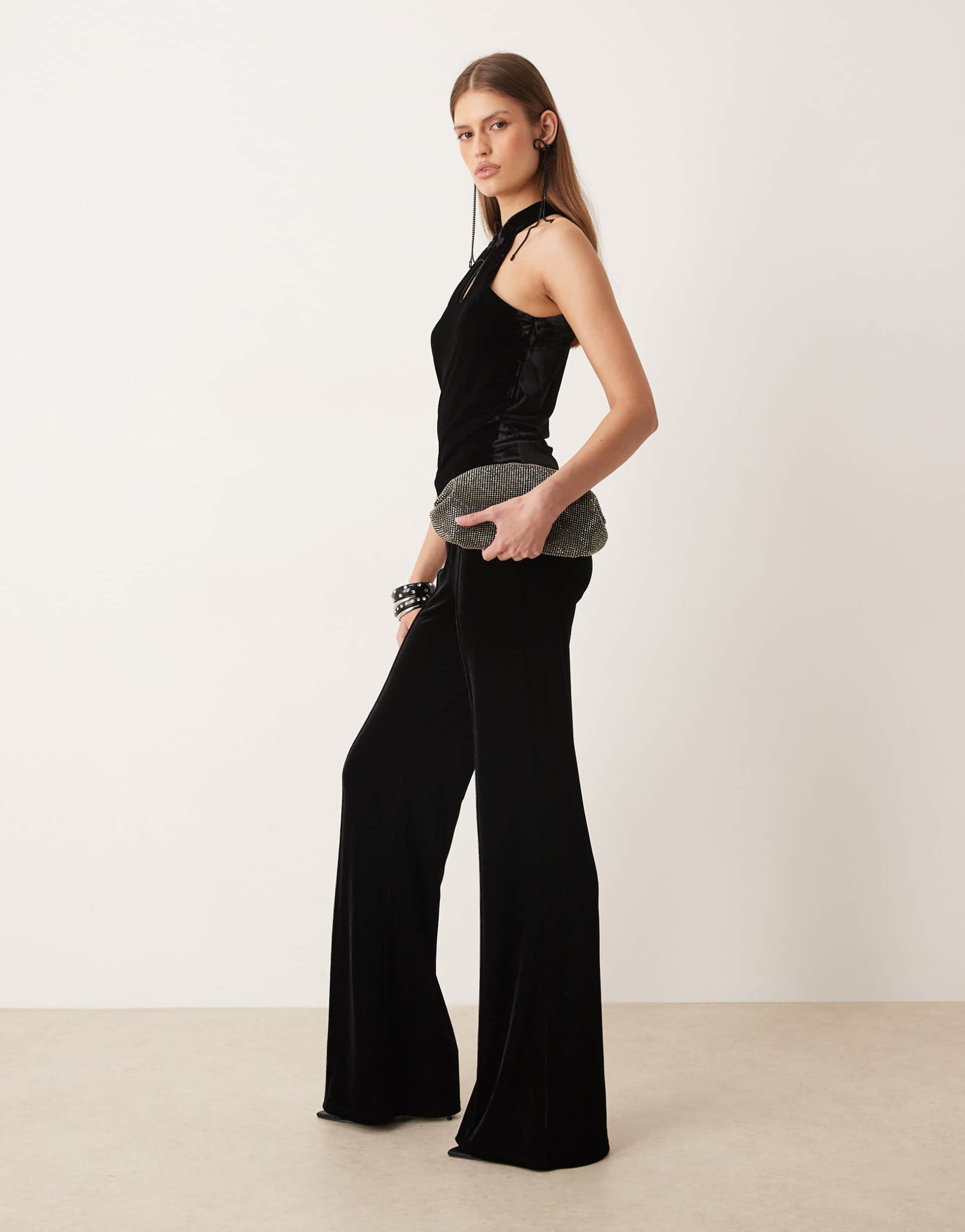 mango velvet kick flare pants in black - part of a set