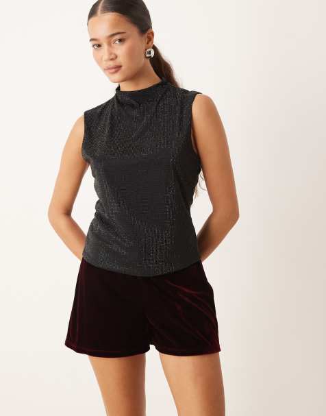 Mango velvet micro short in burgundy - view 1