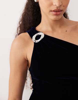 Mango Velvet One Shoulder Jumpsuit With Hardware Detail In Black