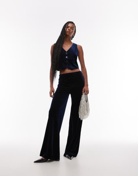 Mango velvet wide leg pants in navy - part of a set - view 1