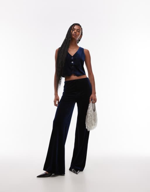 Mango velvet wide leg pants in navy - part of a set