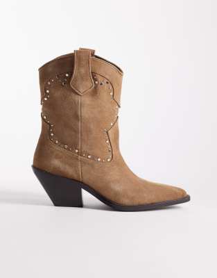 Mango - Verzierte Westernstiefel in Braun-Brown