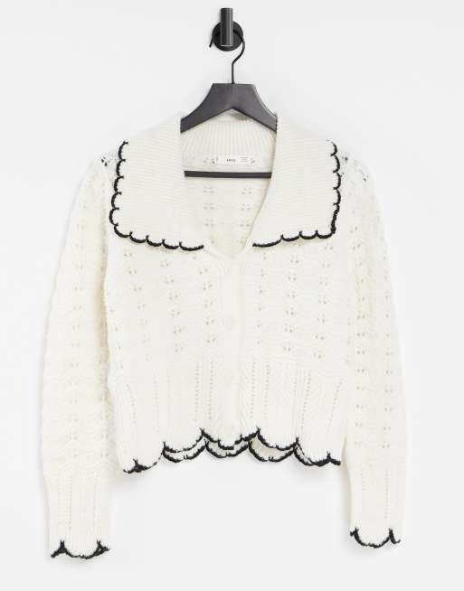 Mango - Vest met geschulpte rand en kraag in crème