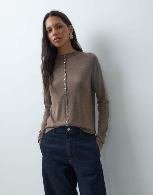Mango vest met hoge hals in beige, 4 van 4