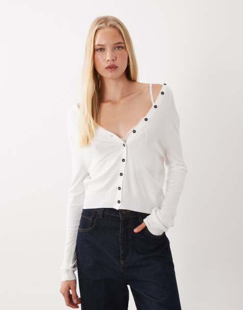 Mango vest met knoopdetails en V-hals in wit - view 1