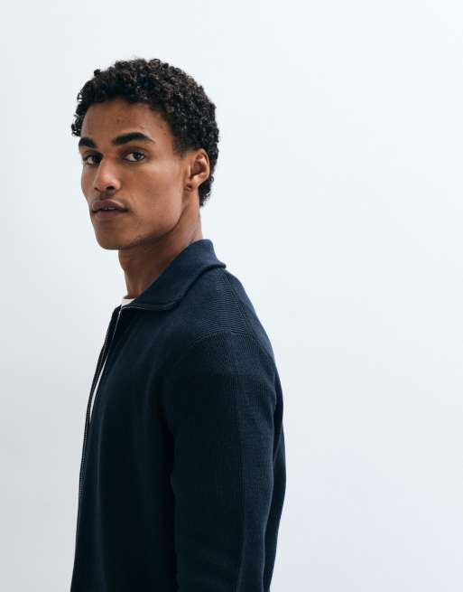Mango vest met rits en polokraag in navy, 4 van 5