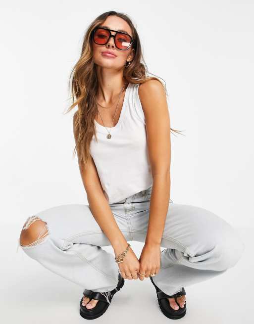 Mango - Vest top van katoen in wit - WHITE