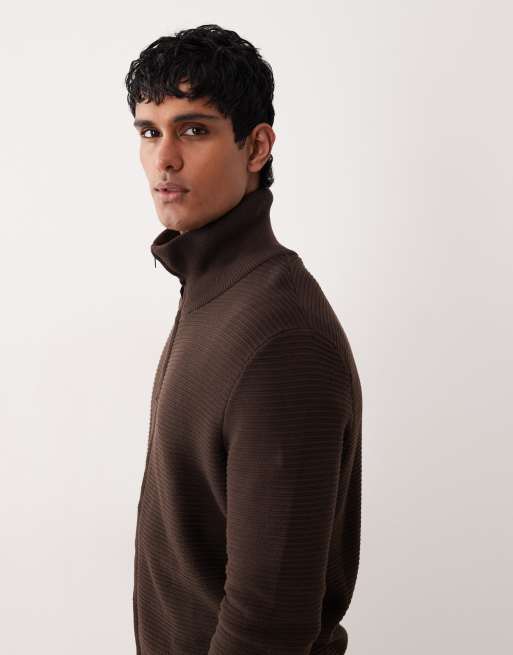 Mango - Vest van 100% katoen met textuur en rits in chocoladebruin, 4 van 5