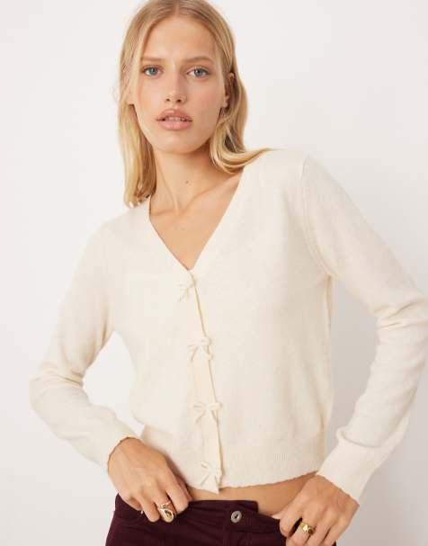 Mango - Vest van wolmix met strikjes in beige - view 1