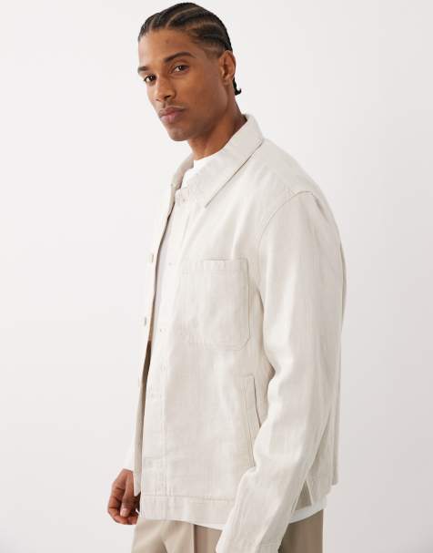 Mango - Veste boutonnée aspect denim en lin mélangé - Écru - view 1