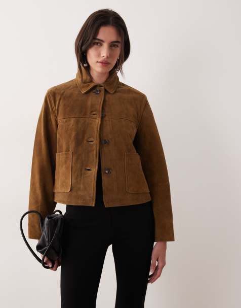 Mango - Veste courte 100 % daim - Marron - view 1