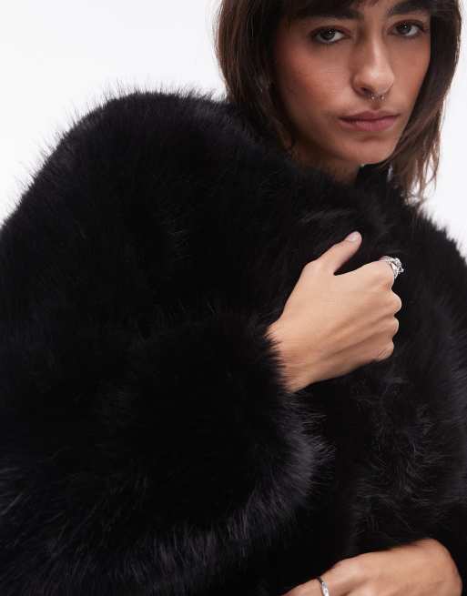Mango faux fur coat black online