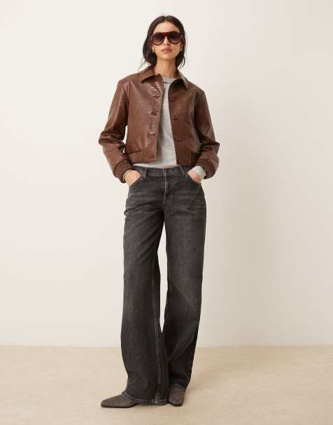 Mango - Veste courte en similicuir effet croco - Marron - view 1